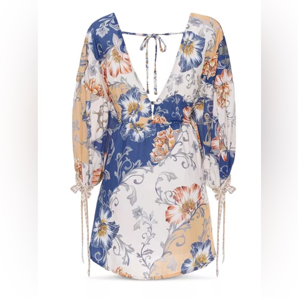 Agua Bendita Blue and White Floral Mini Dress